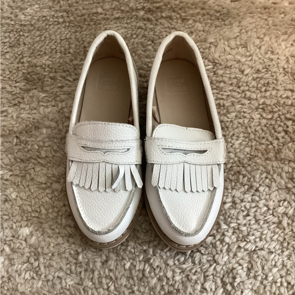 Janie and Jack White Girls Fringe Loafers